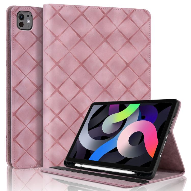 For iPad Air 11 2025 / 2024 Rhombus Embossed Leather Smart Tablet Case(Pink) - iPad Air 11 2025 / 2024 Cases by buy2fix | Online Shopping UK | buy2fix