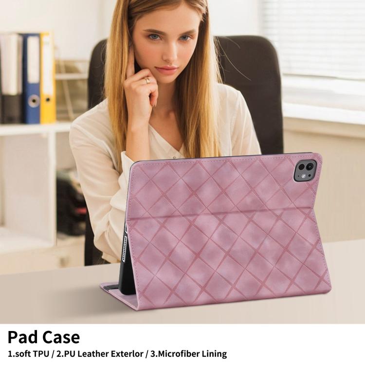 For iPad Air 11 2025 / 2024 Rhombus Embossed Leather Smart Tablet Case(Pink) - iPad Air 11 2025 / 2024 Cases by buy2fix | Online Shopping UK | buy2fix