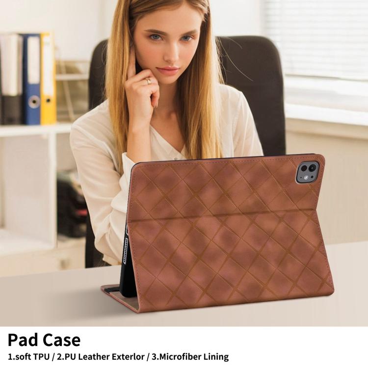 For iPad Air 11 2025 / 2024 Rhombus Embossed Leather Smart Tablet Case(Brown) - iPad Air 11 2025 / 2024 Cases by buy2fix | Online Shopping UK | buy2fix