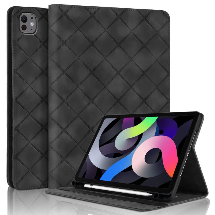 For iPad Air 11 2025 / 2024 Rhombus Embossed Leather Smart Tablet Case(Black) - iPad Air 11 2025 / 2024 Cases by buy2fix | Online Shopping UK | buy2fix