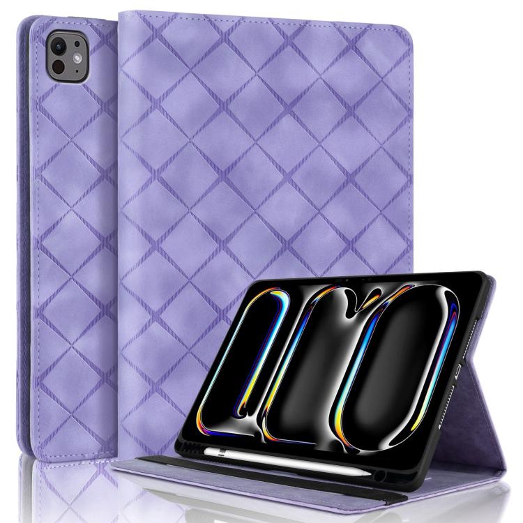 For iPad Air 13 2025 / 2024 / Pro 12.9 Rhombus Embossed Leather Smart Tablet Case(Purple) - iPad Air 13 2025 / 2024 Cases by buy2fix | Online Shopping UK | buy2fix