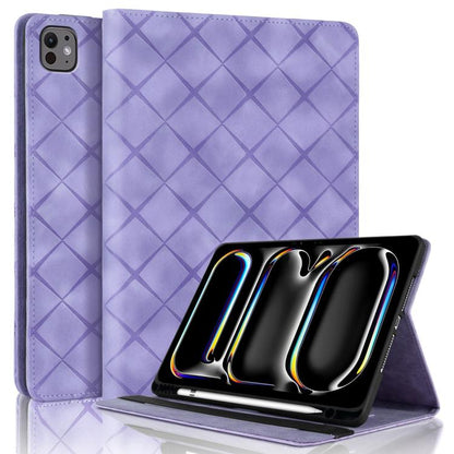 For iPad Air 13 2025 / 2024 / Pro 12.9 Rhombus Embossed Leather Smart Tablet Case(Purple) - iPad Air 13 2025 / 2024 Cases by buy2fix | Online Shopping UK | buy2fix