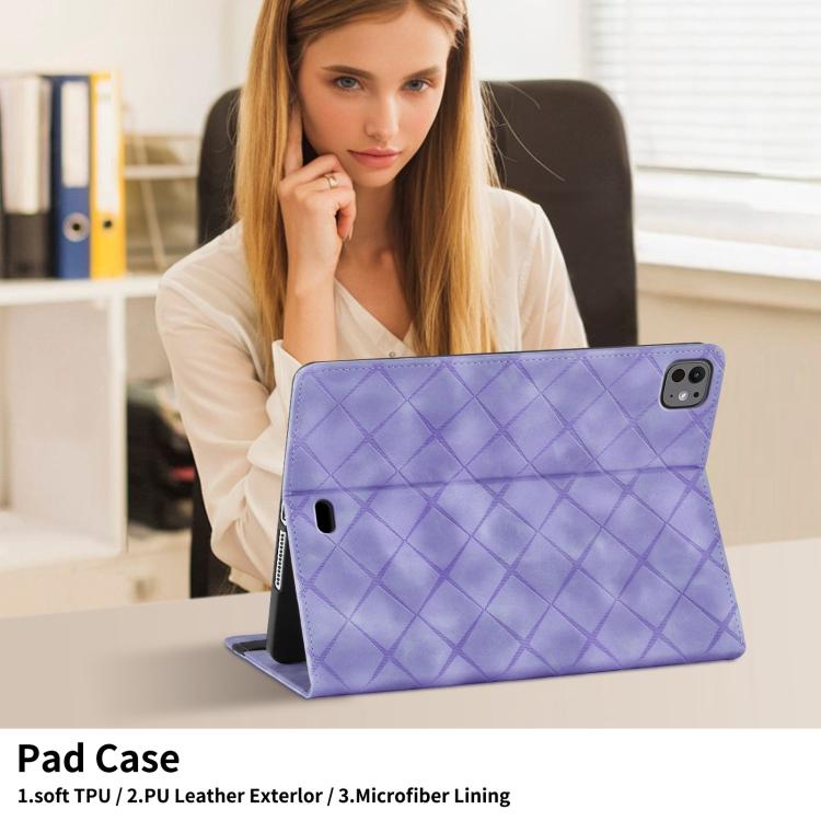 For iPad Air 13 2025 / 2024 / Pro 12.9 Rhombus Embossed Leather Smart Tablet Case(Purple) - iPad Air 13 2025 / 2024 Cases by buy2fix | Online Shopping UK | buy2fix