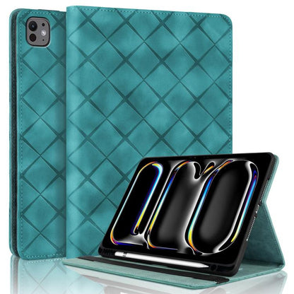 For iPad Air 13 2025 / 2024 / Pro 12.9 Rhombus Embossed Leather Smart Tablet Case(Green) - iPad Air 13 2025 / 2024 Cases by buy2fix | Online Shopping UK | buy2fix