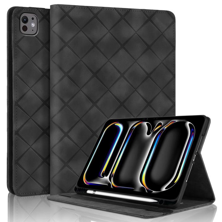 For iPad Air 13 2025 / 2024 / Pro 12.9 Rhombus Embossed Leather Smart Tablet Case(Black) - iPad Air 13 2025 / 2024 Cases by buy2fix | Online Shopping UK | buy2fix