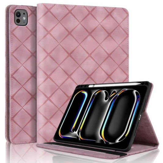 For iPad Pro 11 2024 Rhombus Embossed Leather Smart Tablet Case(Pink) - iPad Pro 11 2024 Cases by buy2fix | Online Shopping UK | buy2fix