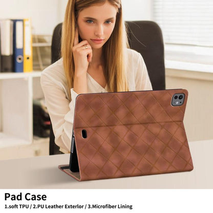 For iPad Pro 11 2024 Rhombus Embossed Leather Smart Tablet Case(Brown) - iPad Pro 11 2024 Cases by buy2fix | Online Shopping UK | buy2fix