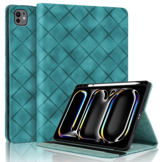 For iPad Pro 11 2024 Rhombus Embossed Leather Smart Tablet Case(Green) - iPad Pro 11 2024 Cases by buy2fix | Online Shopping UK | buy2fix