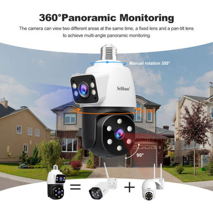 SriHome SH068 E27 4MP HD Dual Lens Light Bulb Camera Outdoor IP66 Waterproof(White) - Light Bulb Camera by SriHome | Online Shopping UK | buy2fix