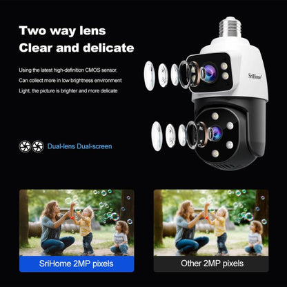 SriHome SH068 E27 4MP HD Dual Lens Light Bulb Camera Outdoor IP66 Waterproof(White) - Light Bulb Camera by SriHome | Online Shopping UK | buy2fix