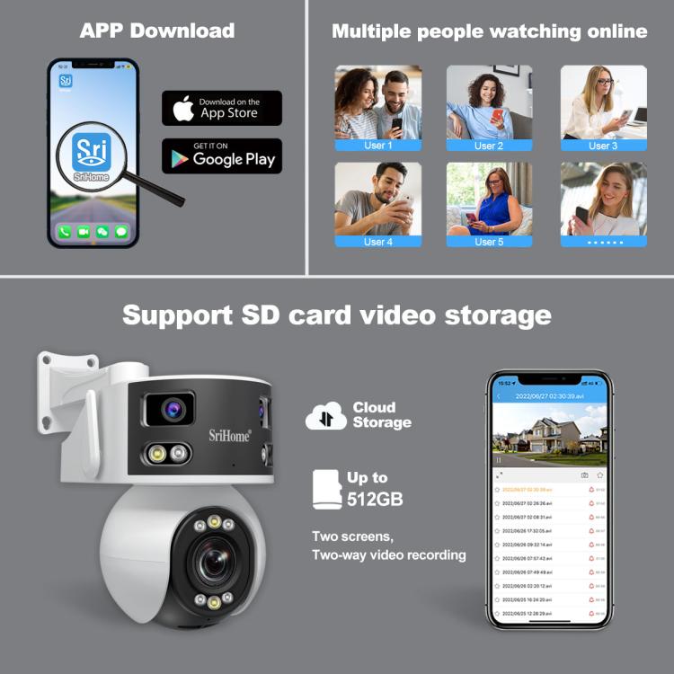 SriHome SH055 8MP HD Multi-lens 5X Optical Zoom Lens Panoramic PTZ Dome Camera(US Plug) - Dome Camera by SriHome | Online Shopping UK | buy2fix