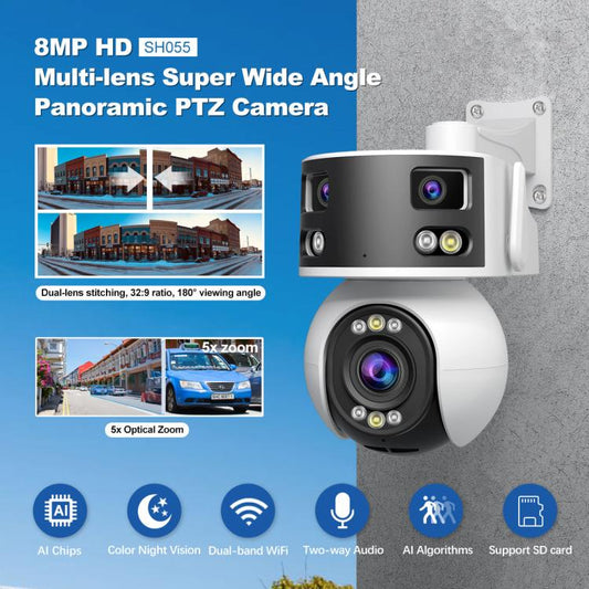 SriHome SH055 8MP HD Multi-lens 5X Optical Zoom Lens Panoramic PTZ Dome Camera(US Plug) - Dome Camera by SriHome | Online Shopping UK | buy2fix