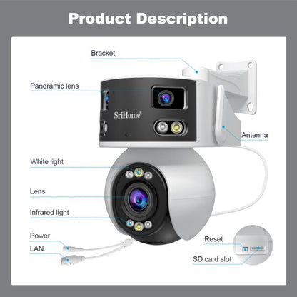 SriHome SH055B 8MP HD Multi-lens Super Wide Angle Panoramic PTZ Dome Camera(UK Plug) - Dome Camera by SriHome | Online Shopping UK | buy2fix