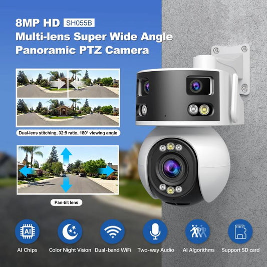 SriHome SH055B 8MP HD Multi-lens Super Wide Angle Panoramic PTZ Dome Camera(EU Plug) - Dome Camera by SriHome | Online Shopping UK | buy2fix