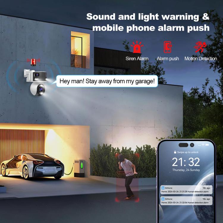 SriHome SH055B 8MP HD Multi-lens Super Wide Angle Panoramic PTZ Dome Camera(US Plug) - Dome Camera by SriHome | Online Shopping UK | buy2fix