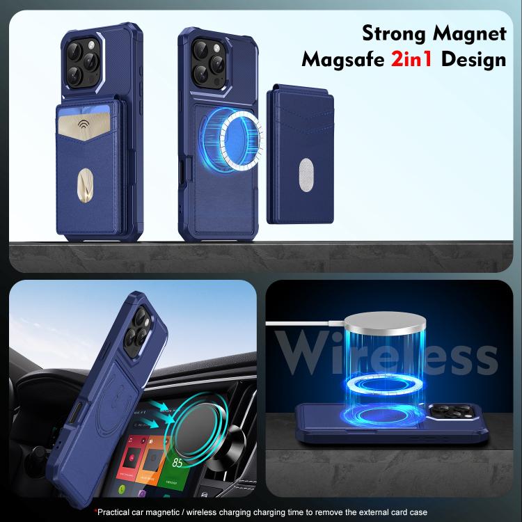 For iPhone 16 Pro Max 2-in-1 Magnetic Wallet MagSafe Leather Back Phone Case(Blue) - iPhone 16 Pro Max Cases by buy2fix | Online Shopping UK | buy2fix