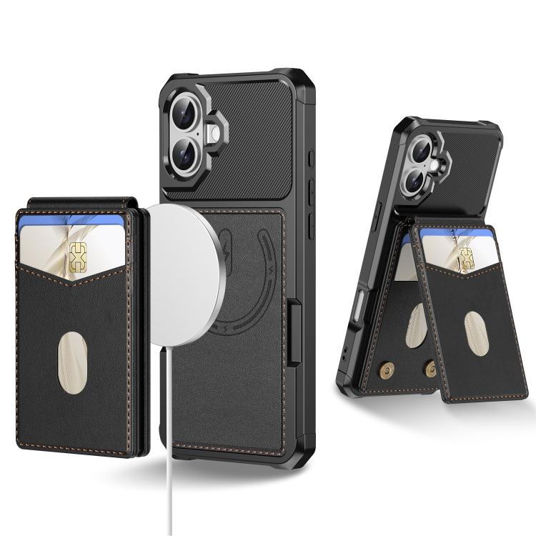 For iPhone 16 2-in-1 Magnetic Wallet MagSafe Leather Back Phone Case(Black) - iPhone 16 Cases by buy2fix | Online Shopping UK | buy2fix
