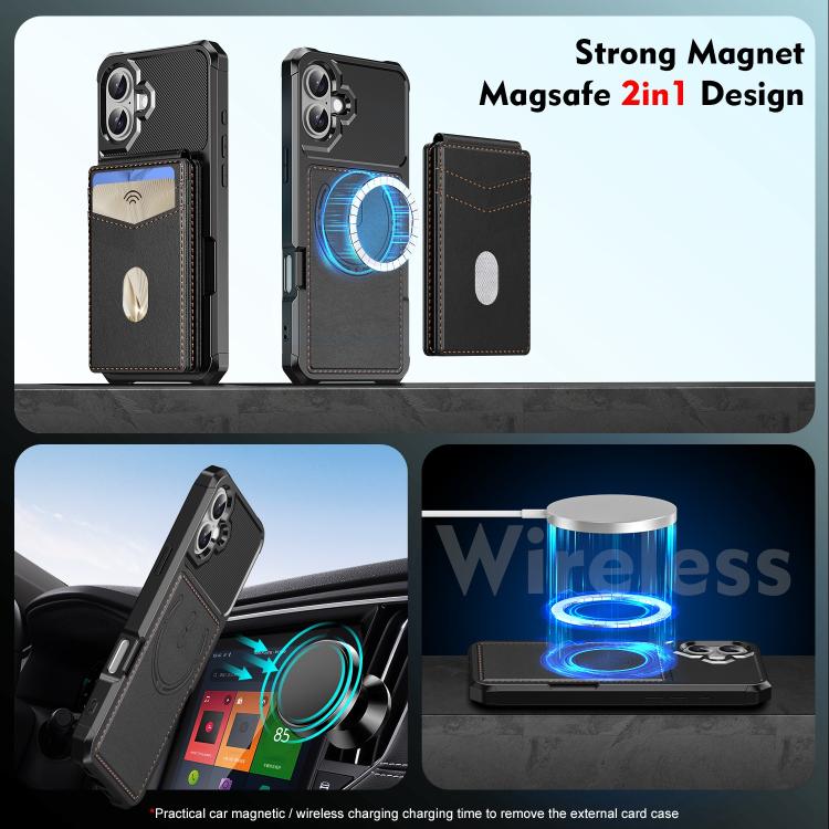 For iPhone 16 2-in-1 Magnetic Wallet MagSafe Leather Back Phone Case(Black) - iPhone 16 Cases by buy2fix | Online Shopping UK | buy2fix