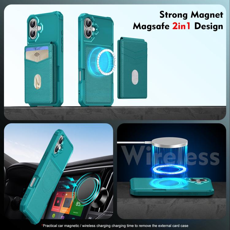 For iPhone 16 2-in-1 Magnetic Wallet MagSafe Leather Back Phone Case(Green) - iPhone 16 Cases by buy2fix | Online Shopping UK | buy2fix