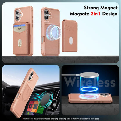 For iPhone 16 2-in-1 Magnetic Wallet MagSafe Leather Back Phone Case(Pink) - iPhone 16 Cases by buy2fix | Online Shopping UK | buy2fix