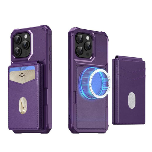 For iPhone 15 Pro 2-in-1 Magnetic Wallet MagSafe Leather Back Phone Case(Purple) - iPhone 15 Pro Cases by buy2fix | Online Shopping UK | buy2fix
