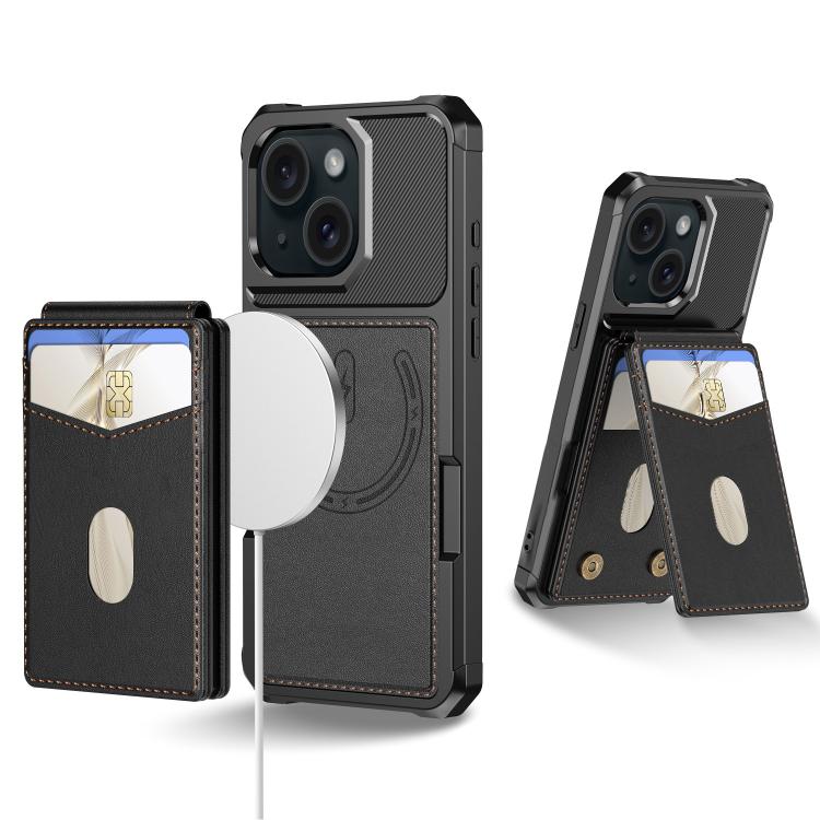 For iPhone 15 2-in-1 Magnetic Wallet MagSafe Leather Back Phone Case(Black) - iPhone 15 Cases by buy2fix | Online Shopping UK | buy2fix