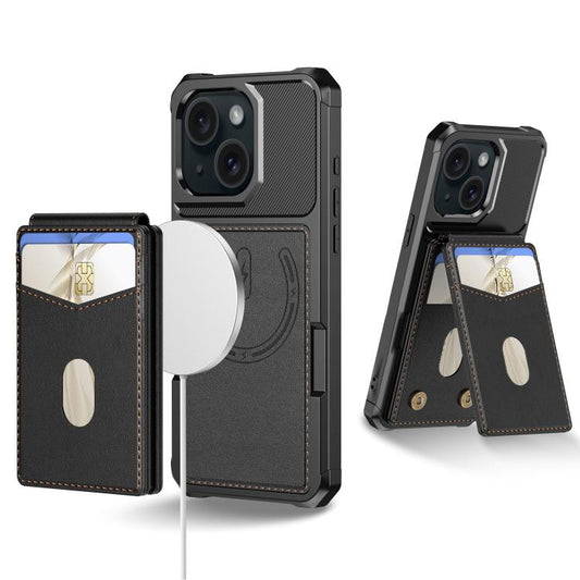 For iPhone 15 2-in-1 Magnetic Wallet MagSafe Leather Back Phone Case(Black) - iPhone 15 Cases by buy2fix | Online Shopping UK | buy2fix