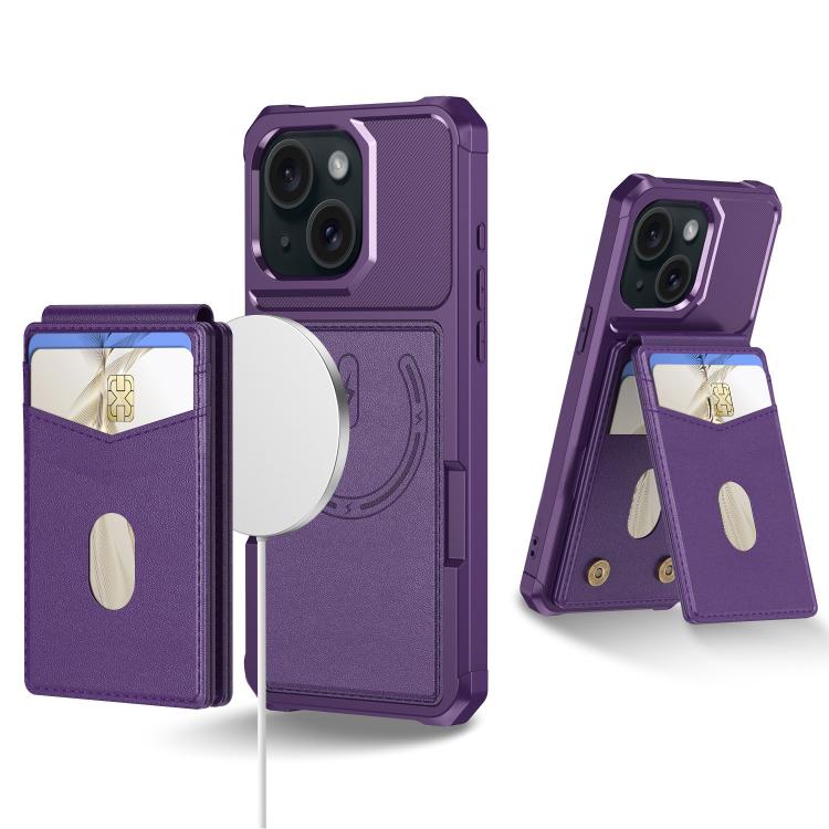 For iPhone 15 2-in-1 Magnetic Wallet MagSafe Leather Back Phone Case(Purple) - iPhone 15 Cases by buy2fix | Online Shopping UK | buy2fix