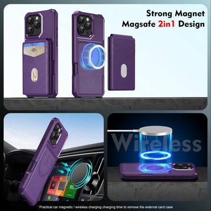 For iPhone 15 2-in-1 Magnetic Wallet MagSafe Leather Back Phone Case(Purple) - iPhone 15 Cases by buy2fix | Online Shopping UK | buy2fix