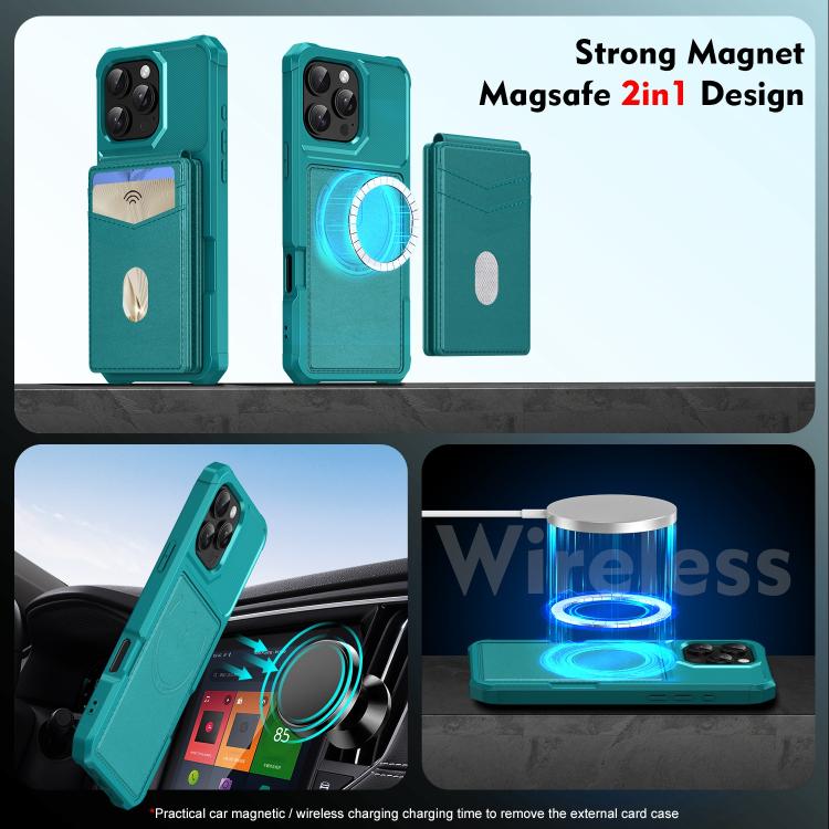 For iPhone 12 Pro Max 2-in-1 Magnetic Wallet MagSafe Leather Back Phone Case(Green) - iPhone 12 Pro Max Cases by buy2fix | Online Shopping UK | buy2fix