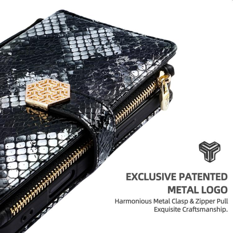 For iPhone 12 / 12 Pro Crossbody Handle Snake Texture Leather Phone Case(Black) - iPhone 12 / 12 Pro Cases by buy2fix | Online Shopping UK | buy2fix