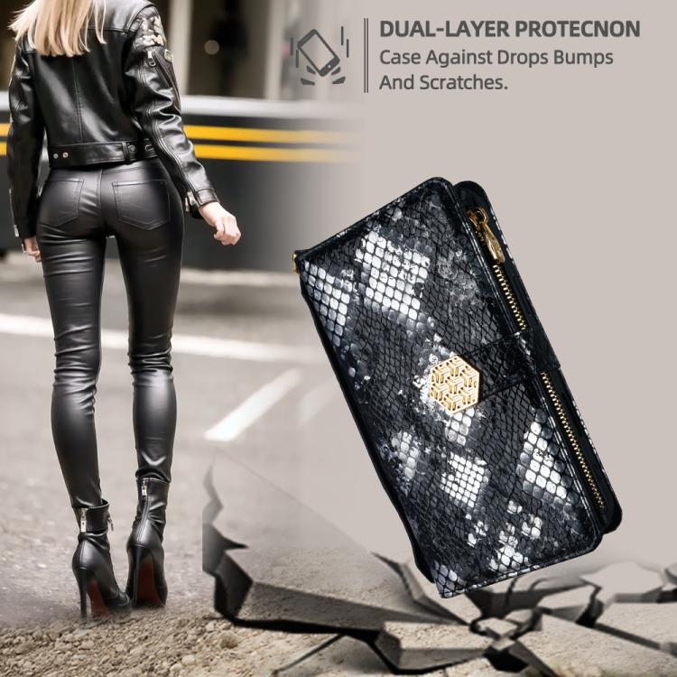 For iPhone 12 / 12 Pro Crossbody Handle Snake Texture Leather Phone Case(Black) - iPhone 12 / 12 Pro Cases by buy2fix | Online Shopping UK | buy2fix