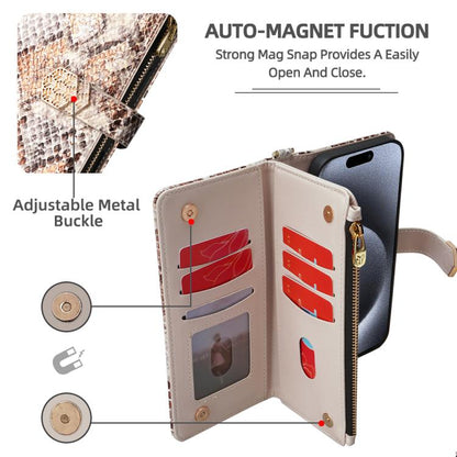 For iPhone 15 Pro Max Crossbody Handle Snake Texture Leather Phone Case(White) - iPhone 15 Pro Max Cases by buy2fix | Online Shopping UK | buy2fix