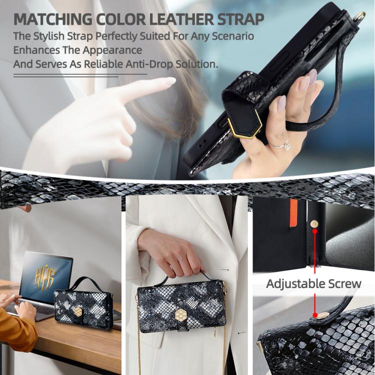 For iPhone 16 Pro Crossbody Handle Snake Texture Leather Phone Case(Black) - iPhone 16 Pro Cases by buy2fix | Online Shopping UK | buy2fix