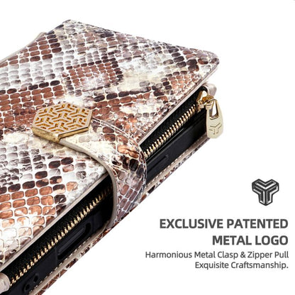 For iPhone 16 Pro Max Crossbody Handle Snake Texture Leather Phone Case(White) - iPhone 16 Pro Max Cases by buy2fix | Online Shopping UK | buy2fix