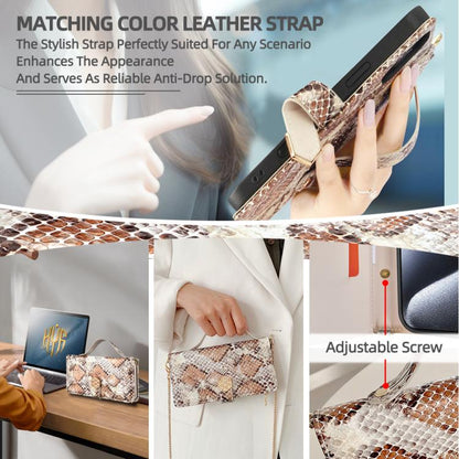 For iPhone 16 Pro Max Crossbody Handle Snake Texture Leather Phone Case(White) - iPhone 16 Pro Max Cases by buy2fix | Online Shopping UK | buy2fix