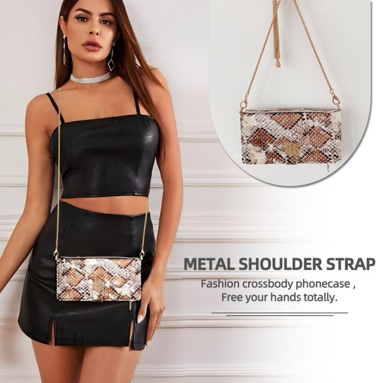 For iPhone 16 Pro Max Crossbody Handle Snake Texture Leather Phone Case(White) - iPhone 16 Pro Max Cases by buy2fix | Online Shopping UK | buy2fix