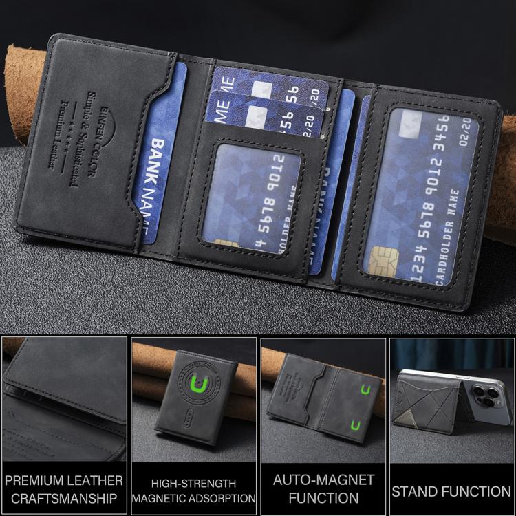 Prismatic Leather Horizontal Magnetic Wallet Card Bag Case(Black) - Adhesive Card Holders by buy2fix | Online Shopping UK | buy2fix