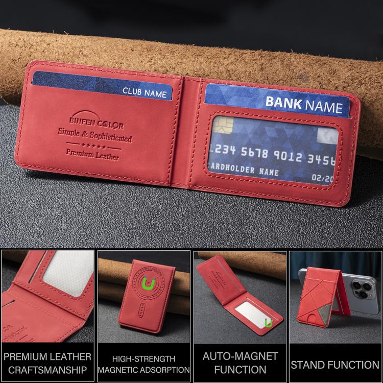 Prismatic Leather Vertical Magnetic Wallet Card Bag Case(Red) - Adhesive Card Holders by buy2fix | Online Shopping UK | buy2fix