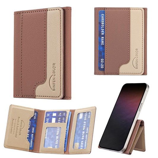 Color Matching Leather Horizontal Magnetic Wallet Card Bag Case(Brown) - Adhesive Card Holders by buy2fix | Online Shopping UK | buy2fix