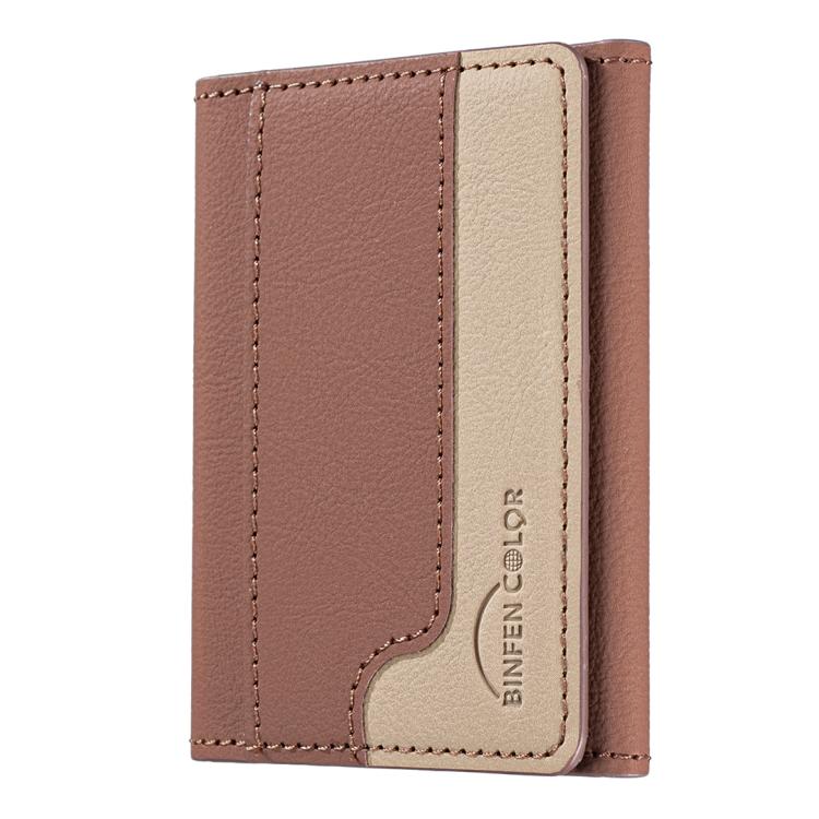 Color Matching Leather Horizontal Magnetic Wallet Card Bag Case(Brown) - Adhesive Card Holders by buy2fix | Online Shopping UK | buy2fix