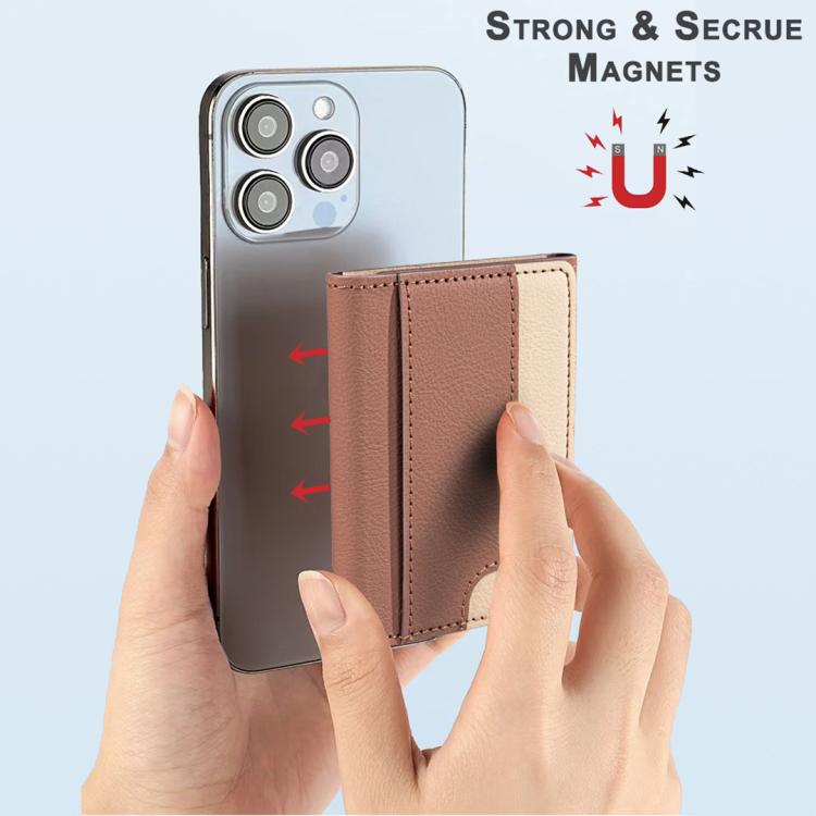 Color Matching Leather Horizontal Magnetic Wallet Card Bag Case(Brown) - Adhesive Card Holders by buy2fix | Online Shopping UK | buy2fix