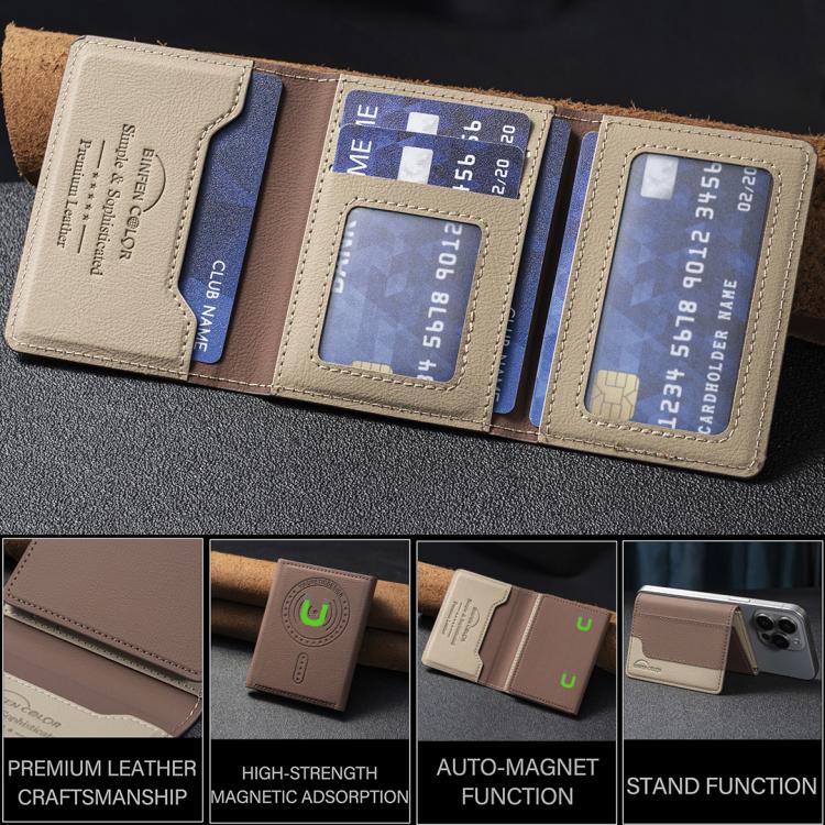 Color Matching Leather Horizontal Magnetic Wallet Card Bag Case(Brown) - Adhesive Card Holders by buy2fix | Online Shopping UK | buy2fix