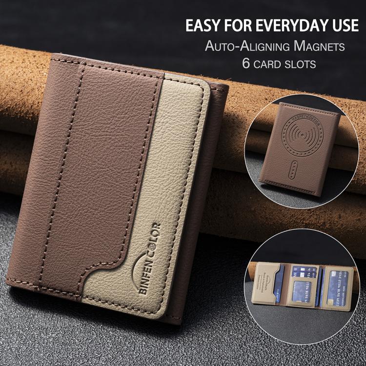 Color Matching Leather Horizontal Magnetic Wallet Card Bag Case(Brown) - Adhesive Card Holders by buy2fix | Online Shopping UK | buy2fix