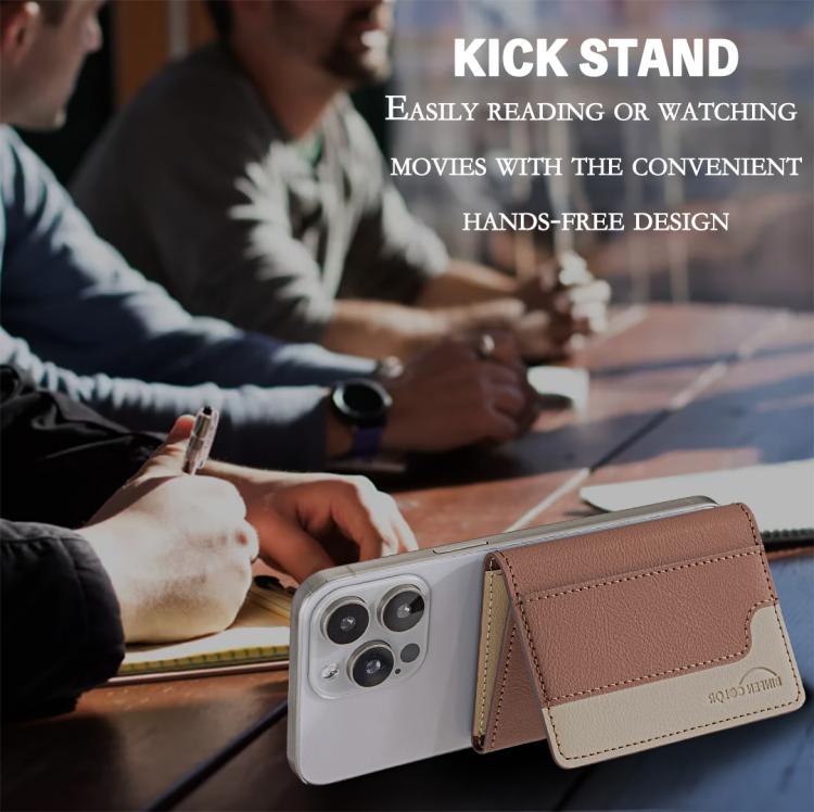 Color Matching Leather Horizontal Magnetic Wallet Card Bag Case(Brown) - Adhesive Card Holders by buy2fix | Online Shopping UK | buy2fix