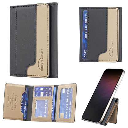 Color Matching Leather Horizontal Magnetic Wallet Card Bag Case(Black) - Adhesive Card Holders by buy2fix | Online Shopping UK | buy2fix