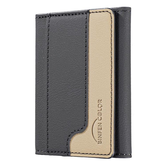 Color Matching Leather Horizontal Magnetic Wallet Card Bag Case(Black) - Adhesive Card Holders by buy2fix | Online Shopping UK | buy2fix