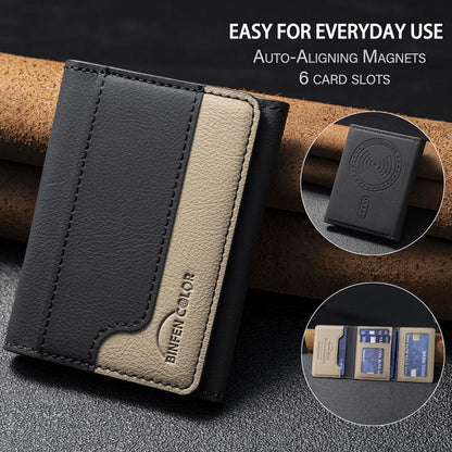 Color Matching Leather Horizontal Magnetic Wallet Card Bag Case(Black) - Adhesive Card Holders by buy2fix | Online Shopping UK | buy2fix