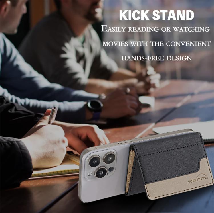 Color Matching Leather Horizontal Magnetic Wallet Card Bag Case(Black) - Adhesive Card Holders by buy2fix | Online Shopping UK | buy2fix