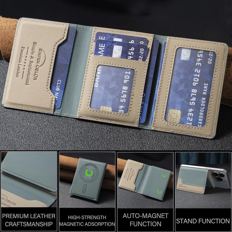 Color Matching Leather Horizontal Magnetic Wallet Card Bag Case(Green) - Adhesive Card Holders by buy2fix | Online Shopping UK | buy2fix